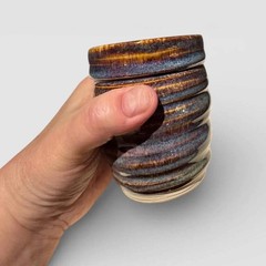Wheel-Thrown Brown & Blue Ceramic Tumbler #2 | Handmade Stoneware Cup | Textured