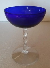 1 Champagne / Tall Sherbet Glass 5″ Fostoria Westchester Regal Blue Stem# 6012
