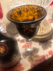 Vintage Hand-Blown Tortoiseshell Art Glass Goblet – 7.5” – Amber & Dark Spots