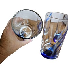 Libby Blown Glass Highball Iced Tea Tumblers Cobalt Blue Swirl Dimple Sign Crisa