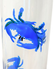 Pair of Footed Pilsner Beer Glasses Weighted Base Hand-Painted Crabs 9.5″H Beach