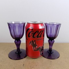 2 Purple Amethyst Wine Glasses Colonial Georgian Style Panel Cut Blown