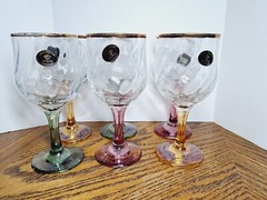Crystal Wine Glasses Italy 3 Color Stems By Cristalleria