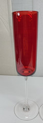 2 VTG -Ruby Red Glass Champagne Glasses/Flutes Clear Glass Stem 10.25″ Tall