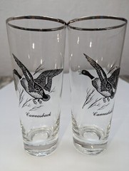 Sportsman Federal Glass Game Bird 12oz Tumblers Set of 8 Silver Top MCM Barware