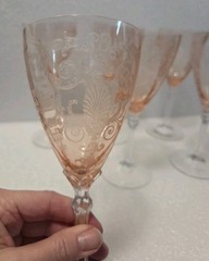 Vintage Fostoria Versailles Set Of 6 Pink (Rose) Etched Water Goblet 8 1/4″H