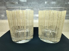 Rare! 2-Georges Briard MCM Icicle Double Old Fashioned Glasses, Rocks, Low Ball