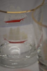 5 MID CENTURY MODERN SAIL SHIP & COMPASS LIBBEY DRINKING GLASSES GOLD RIM MCM