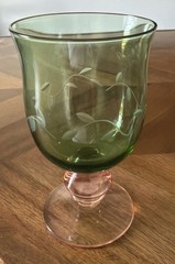 Replacement Vintage Pfaltzgraff Napoli Pink Green Goblet Etched 16 Oz. /Glass