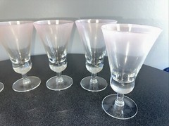 Set 6 DOROTHY THORPE Pink Peach Frosted Satin Trumpet Goblets MCM Bareware 7.5″