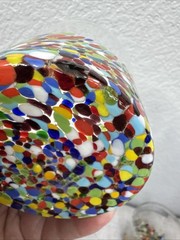 3 Confetti Glasses Lowball Rocks Old Fashioned Tumblers Hand Blown 4” Tall Multi