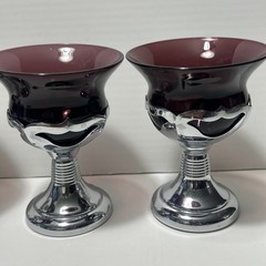 MCM FARBER Bros KROME KRAFT ART DECO COCKTAIL Glasses(4) + 2 Shot AMETHYST GLASS