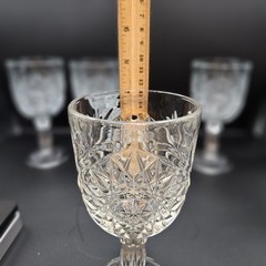 4 Libbey Hobstar Glasses Water Wine Goblets Vintage Heavy 7″