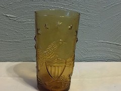 VINTAGE AMBER TUMBLER GLASS WITH EAGLE-SHIELD-PATRIOTIC STARS~MADE IN ITALY