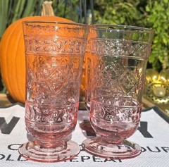 Set of 4 MIKASA For Studio Nova ADIRONDACK Pink Footed Iced Tea 6¼” Aztec EUC