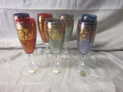 Lot of 7 Vintage 1960s Timon Collezione Cordial Glasses from Italy Hand Painted