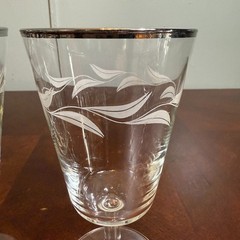 Crystal D Arques etched laurel leaf wine water goblets platinum rim MCM