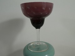 Drink Wine Glass Stemmed Purple Pink Clear 6 1/2″ Drinkware Barware Deco Vintage