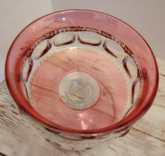 Kings Crown Ruby Red Rim Thumbprint Tiffin Glass Sherbet Dessert Dish Set 4 VTG
