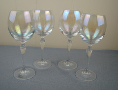 4 Bohemian Colony Iridescent Wine Stems – 7 5/8″ to 7 7/8″ Tall
