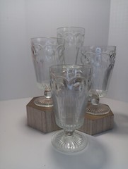 4 VINTAGE BARTLETT COLLINS BULLS EYE GLASS FOOTED TUMBLER Indiana Thumbprint