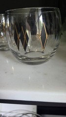 MCM Vintage Federal Harlequin Glasses Black Diamond Design, Set Of 6, Unchipped!