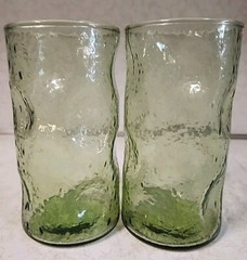 Green Decatur TexGlass Glasses 60’s Thumbprint Seeded Set Of 6 MCM
