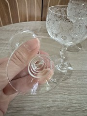 Vintage Etched Glass Cordial Glass Set Of 3 Liqueur Glasses