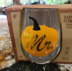 Harvest Pumpkin Stemless Wine Glasses 2-Piece Set 20 fl oz Mr. & Mrs.