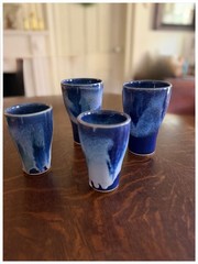 D.K. Clay Pottery Sanford NC Blue & White Clay Art Pottery Tumblers Set of 4