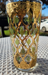 Vtg Culver Valencia Glass Highball Tumblers Gold Filigree Overlay MCM Set Of 4