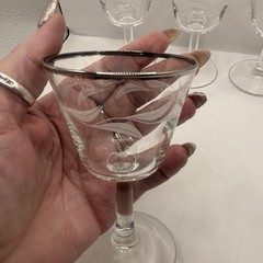 2 French VTG Cristal D’Arques Etched Laurel Leaf Parfait Glasses Silver Rim