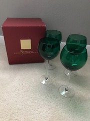 Lenox Holiday Gems Emerald Green Balloon Wine Goblet Glass Set of 4