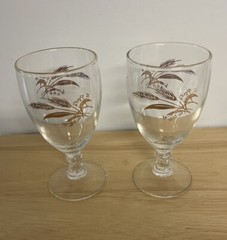 Vtg. 2 Homer Laughlin Lifetime PRAIRIE GOLD 8oz Goblets Glasses Gold Wheat.