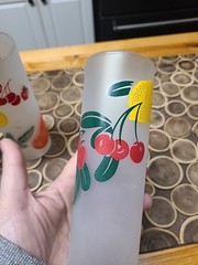 3 Federal Frosted Glasses w/ Fruit & Vines Design Retro Tom Collins Vtg 6 3/4″