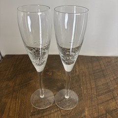 Etched Fish And Bubbles In Glass Champagne Flutes 10.5” Glasses – Set of 2