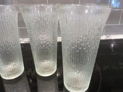 4 VTG Jeannette Glass Finlandia Tree Bark 6 3/8″ Clear Ice Flared Top Tumblers