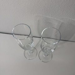 Vintage Crystal Champagne Flutes Set of 2 Faceted Stem Clear Glass 8.5″