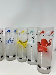 Libbey Circus Carousel Tom Collins Frosted Animal Merry-Go-Round Cups Full Set 8