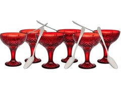 Shannon Godinger Dublin Red Crystal Tasters Set of 6 Coupe Glasses and Spoons @