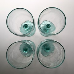 4pc Vintage Blown Luminarc Aqua Green Stem Wine, Clear Bowls, France, 70’s-80’s