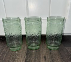 Vintage Iced Tea Tumbler Footed Drinking Glass Pebble Texture Design Green (3)
