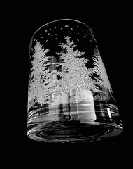 Vintage Pair of Frosted & Ice Textured Pine Tree Double Old Fashion Glasses