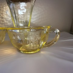 3 Piece Anchor Hocking Topaz Princess Yellow Depression Glass 1930s Cups Sundae