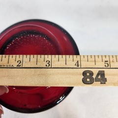Vintage Red & Clear Glass Heavy Low Pedestal Stemless LARGE Wine Glass Barware