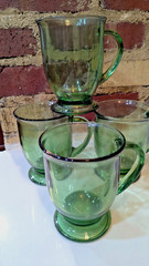 Green Glass Large Coffee/Beverage Cup Anchor Hocking Vintage. Lot of 4