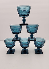 Vtg MCM Indiana Glass Aqua Blue Park Lane Colony Footed Sherbet Glasses 6pc 4.4″