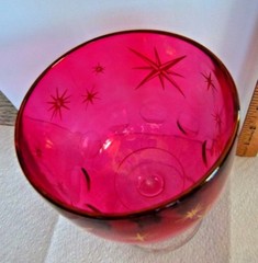 1 Barlett Collins? ATOMIC Star Burst Cranberry Red Thumbprint Glass Goblet MCM
