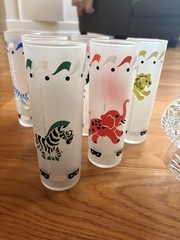 Vintage Set of 6 Libbey Frosted Merry Go Round Carousel Animals Drinking Glasses