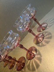 Set of 6 Vintage Pink & Iridescent Gold Optic Cordial Glasses Barware